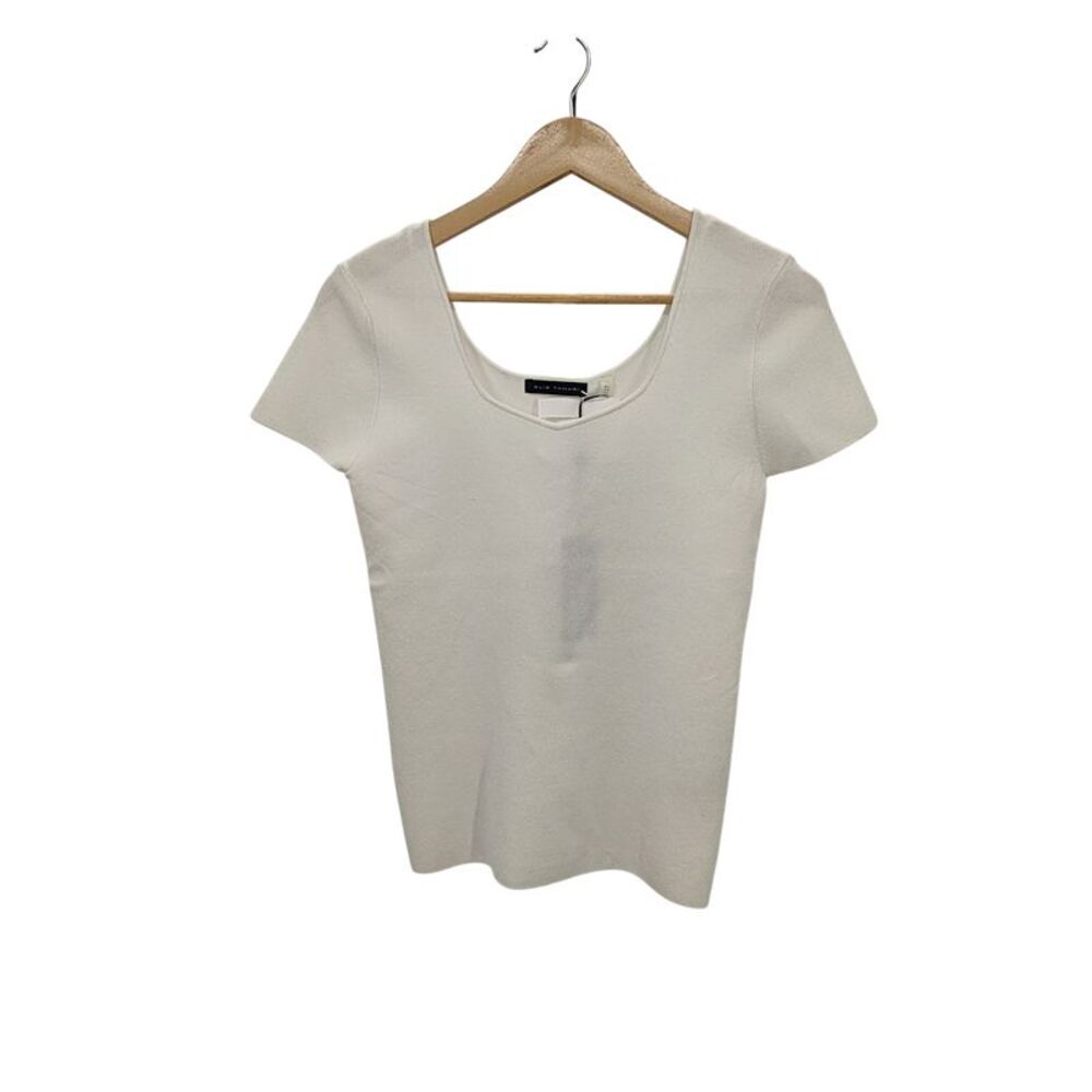 Elie Tahari Women Valentina Rib-Knit Top White L